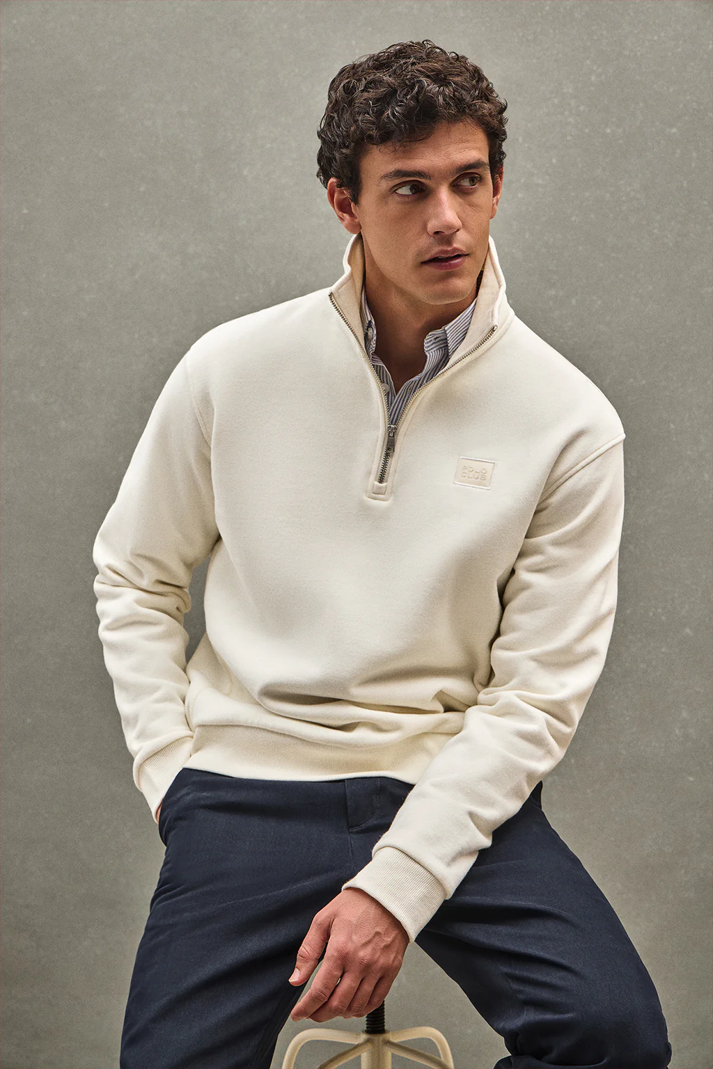 Nude half-zip sweatshirt with Polo Club logo