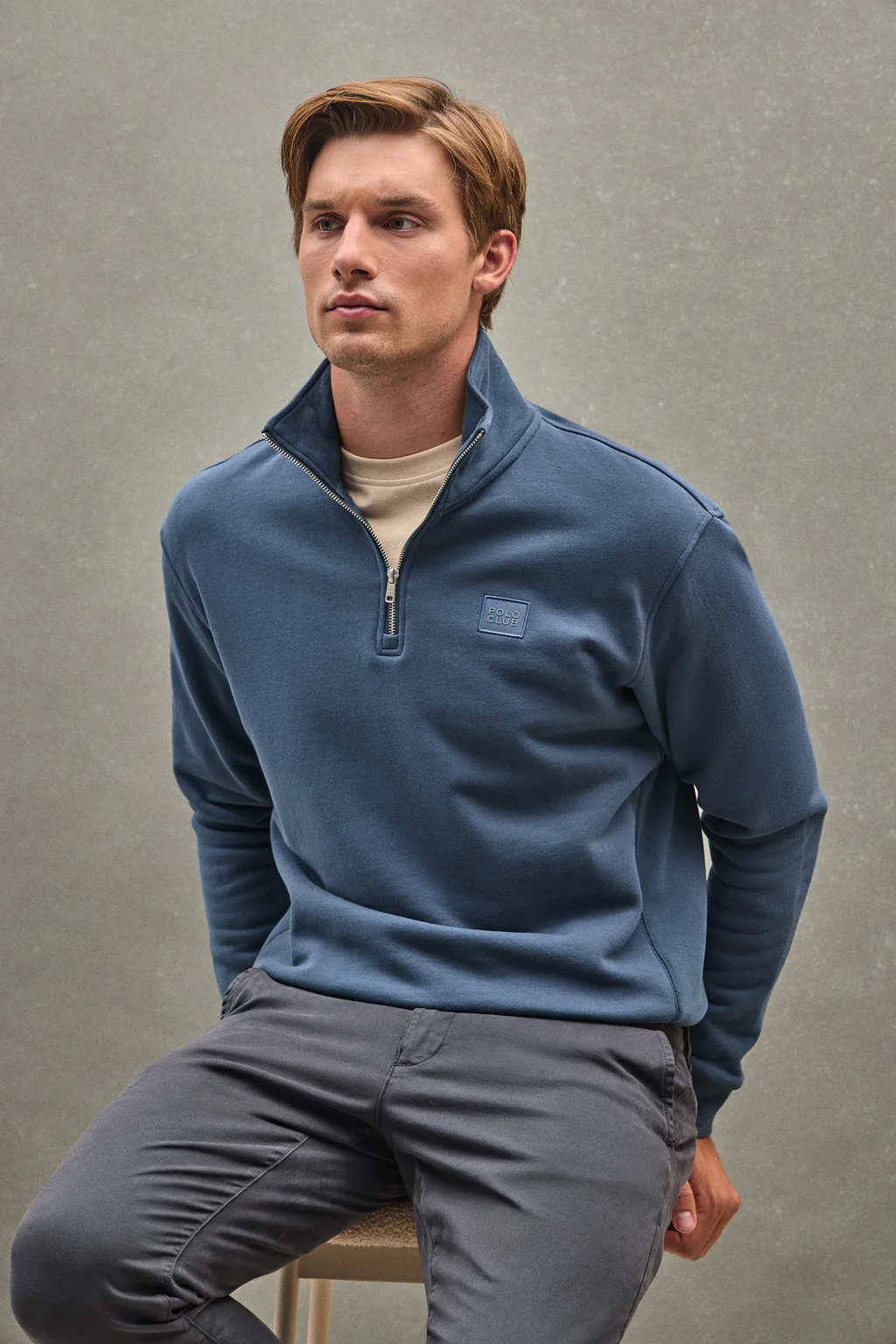 Denim-blue half-zip sweatshirt with Polo Club logo - Image 3