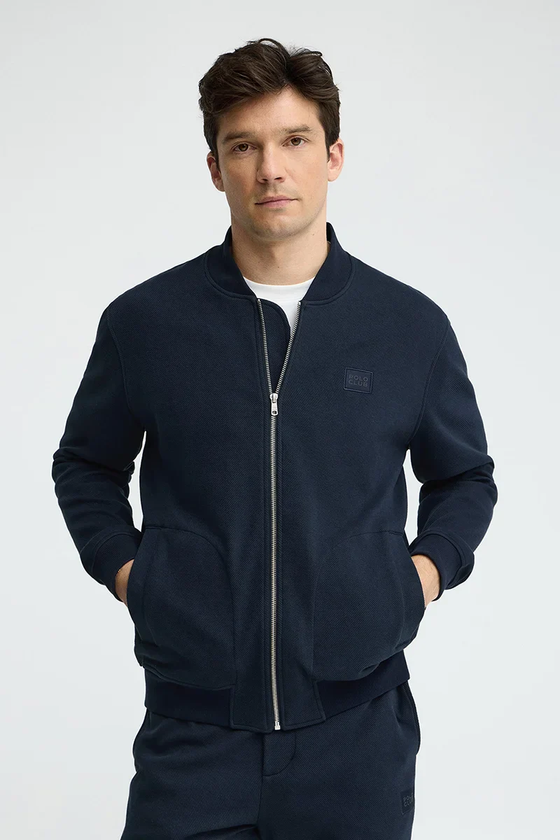 Navy-blue bomber-neck sweatshirt Xin with zip and Polo Club logo - Image 2