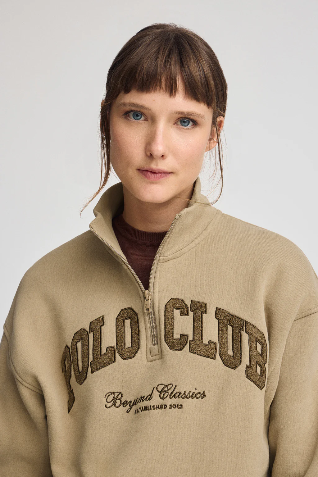 Light-brown sweatshirt with high neck and Established 2012 Polo Club logo - Image 2