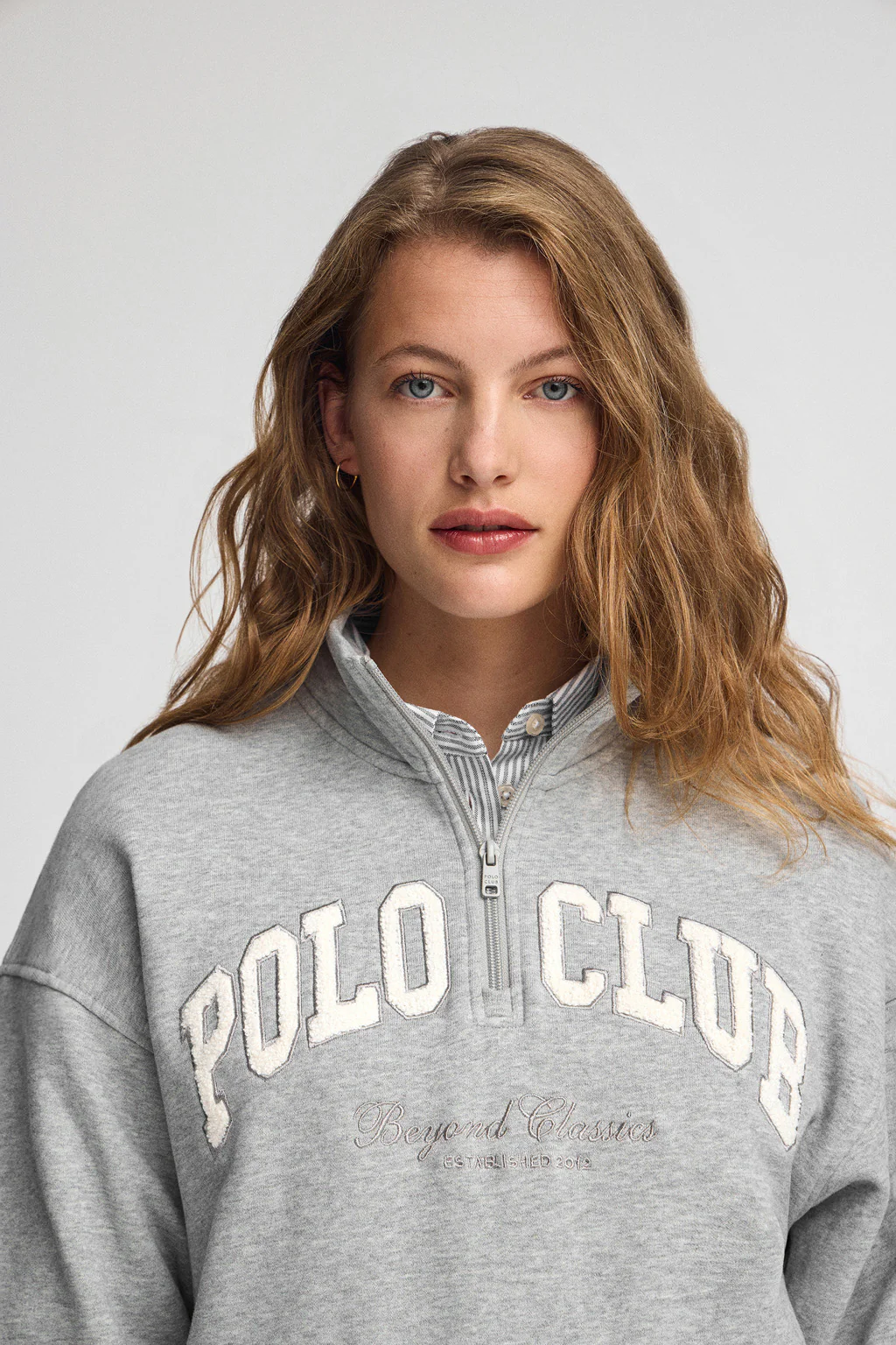 Grey-marl sweatshirt with high neck and Established 2012 Polo Club logo