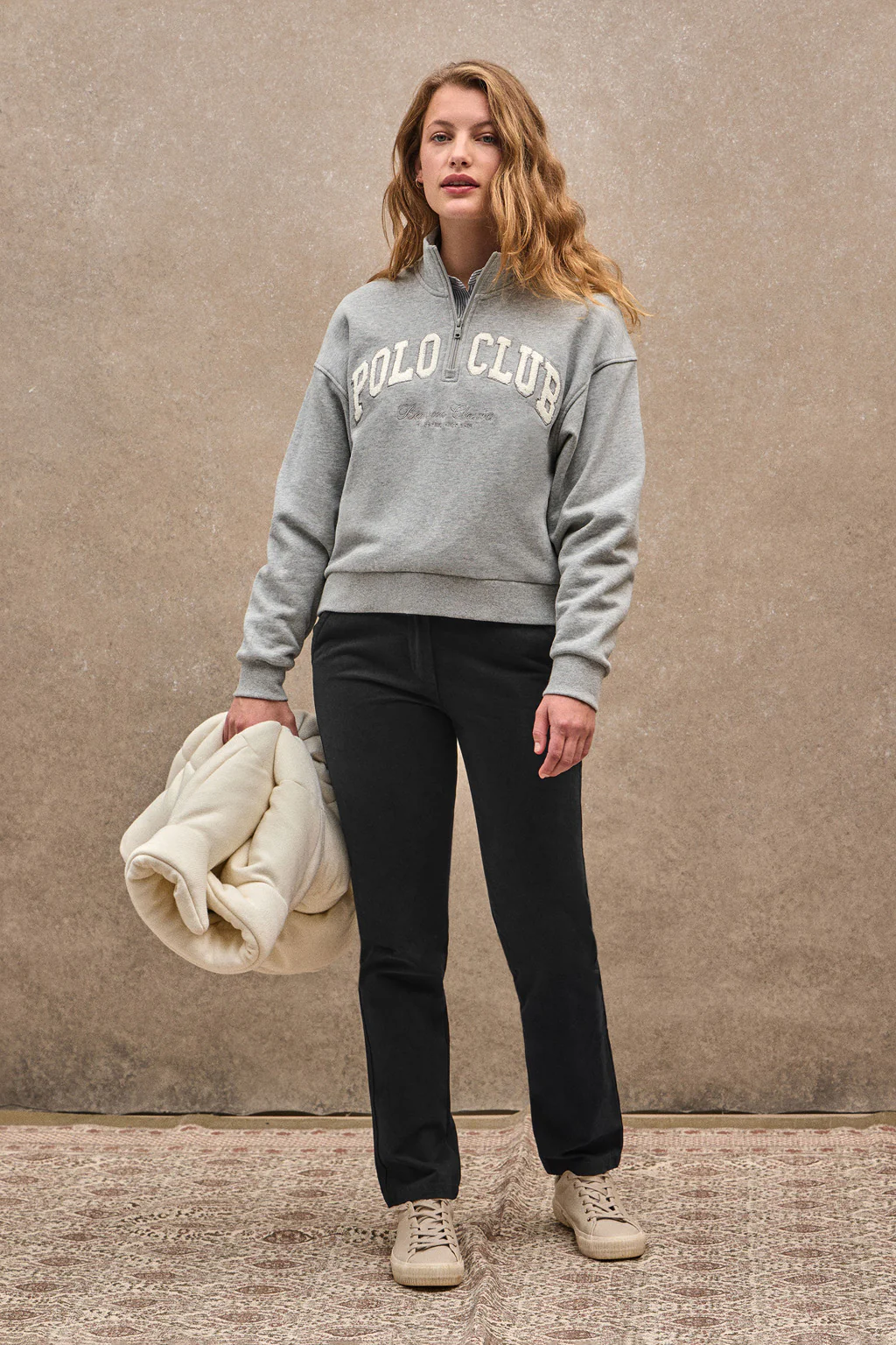 Grey-marl sweatshirt with high neck and Established 2012 Polo Club logo - Image 2