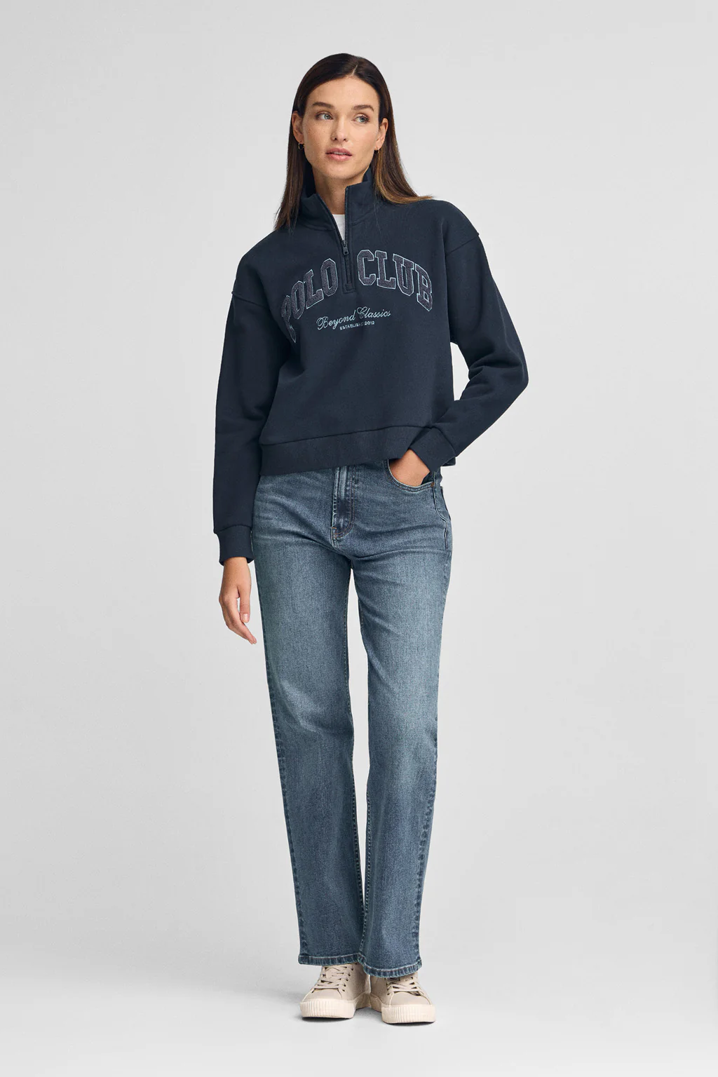 Navy-blue sweatshirt with high neck and Established 2012 Polo Club logo - Image 3