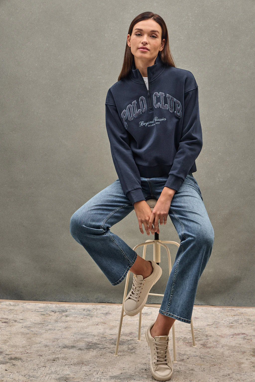 Navy-blue sweatshirt with high neck and Established 2012 Polo Club logo - Image 4