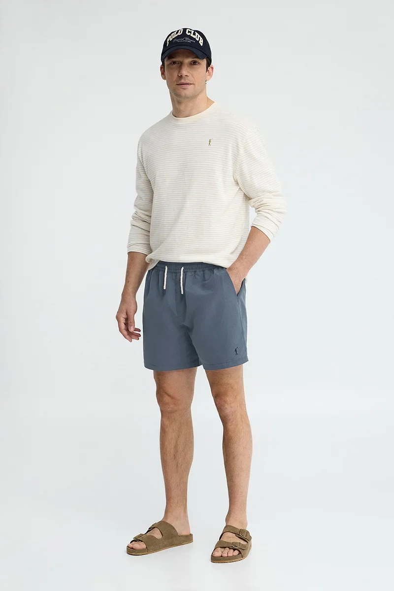 Denim-blue short swim shorts with Rigby Go logo - Image 3