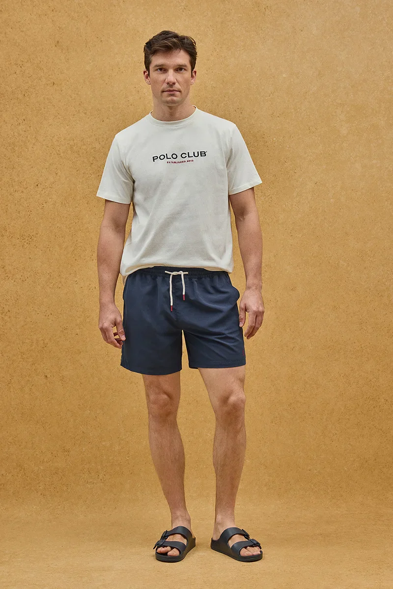 Navy-blue short swim shorts with Rigby Go logo - Image 3
