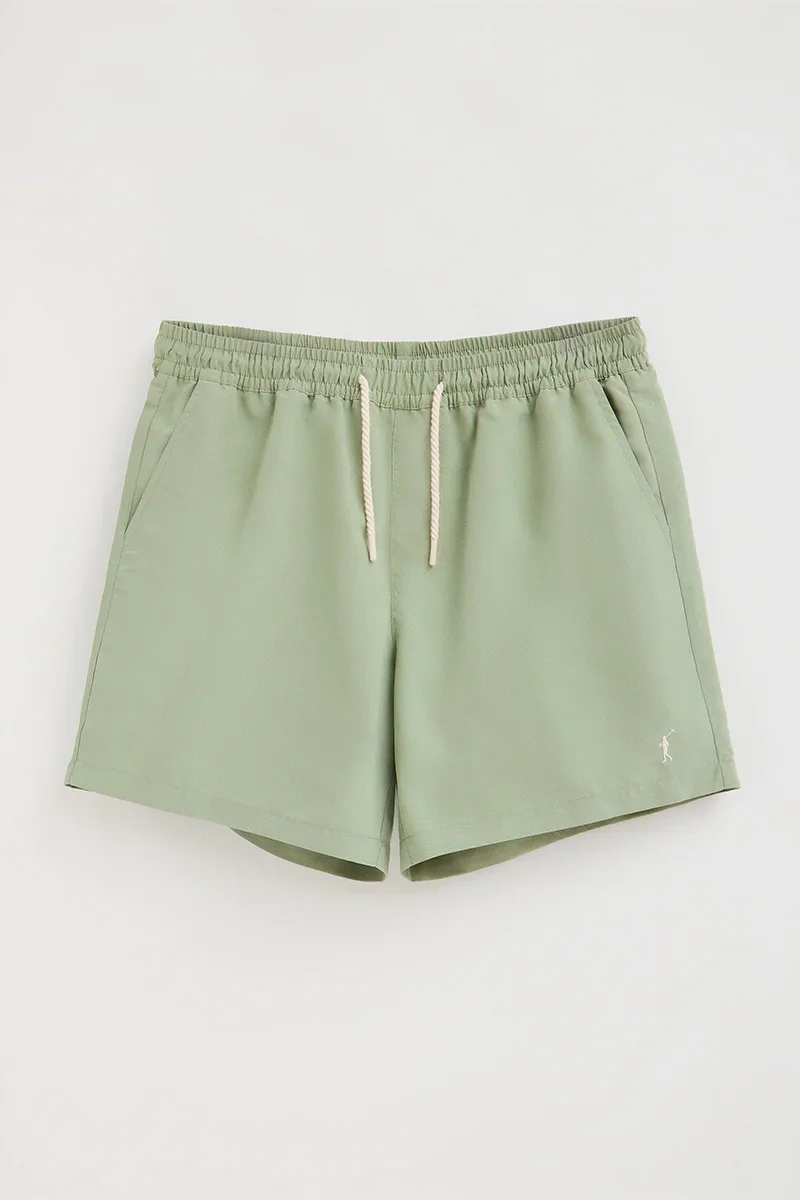 Pale-green short swim shorts with Rigby Go logo - Image 6