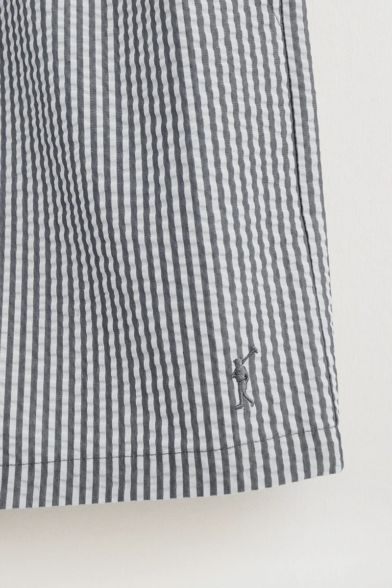 Short swim shorts in grey and white with crinkled texture and Rigby Go logo - Image 7