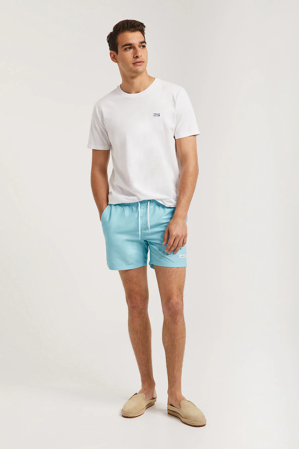Sky-blue swim shorts with Polo Club detail