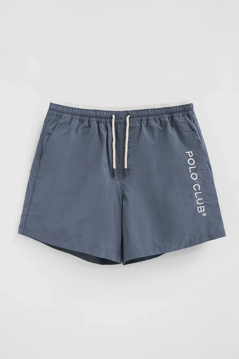 Denim-blue short swim shorts with washed effect and Polo Club embroidered logo - Image 10