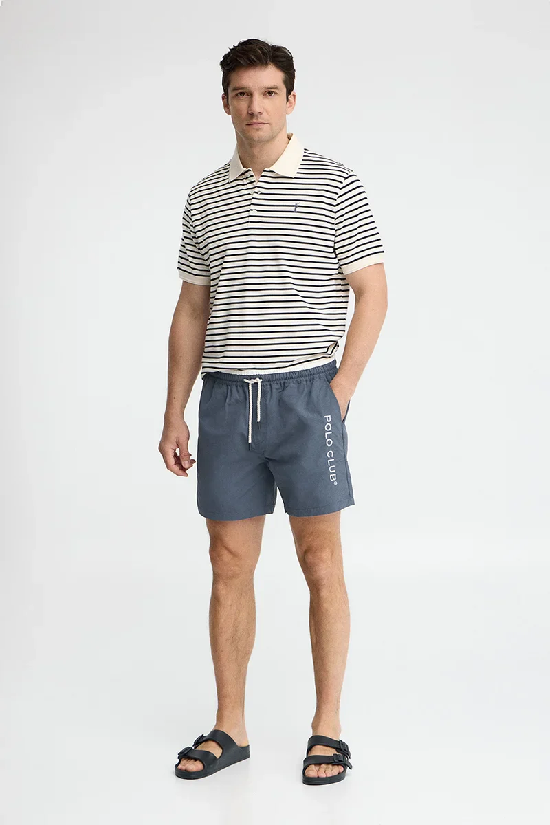 Denim-blue short swim shorts with washed effect and Polo Club embroidered logo - Image 3