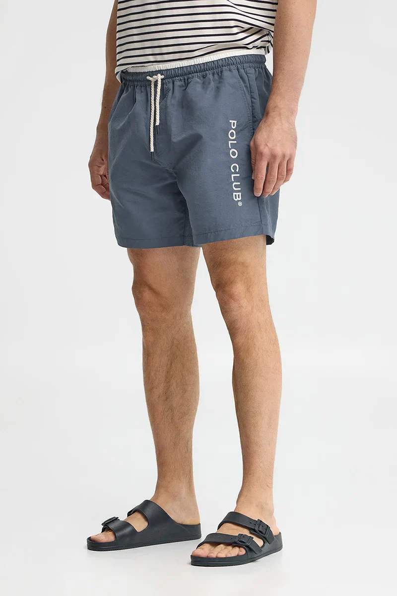 Denim-blue short swim shorts with washed effect and Polo Club embroidered logo - Image 4