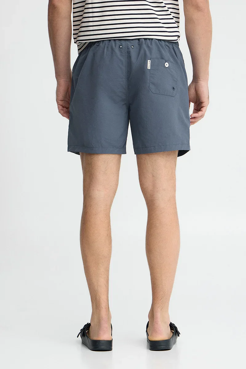 Denim-blue short swim shorts with washed effect and Polo Club embroidered logo - Image 5