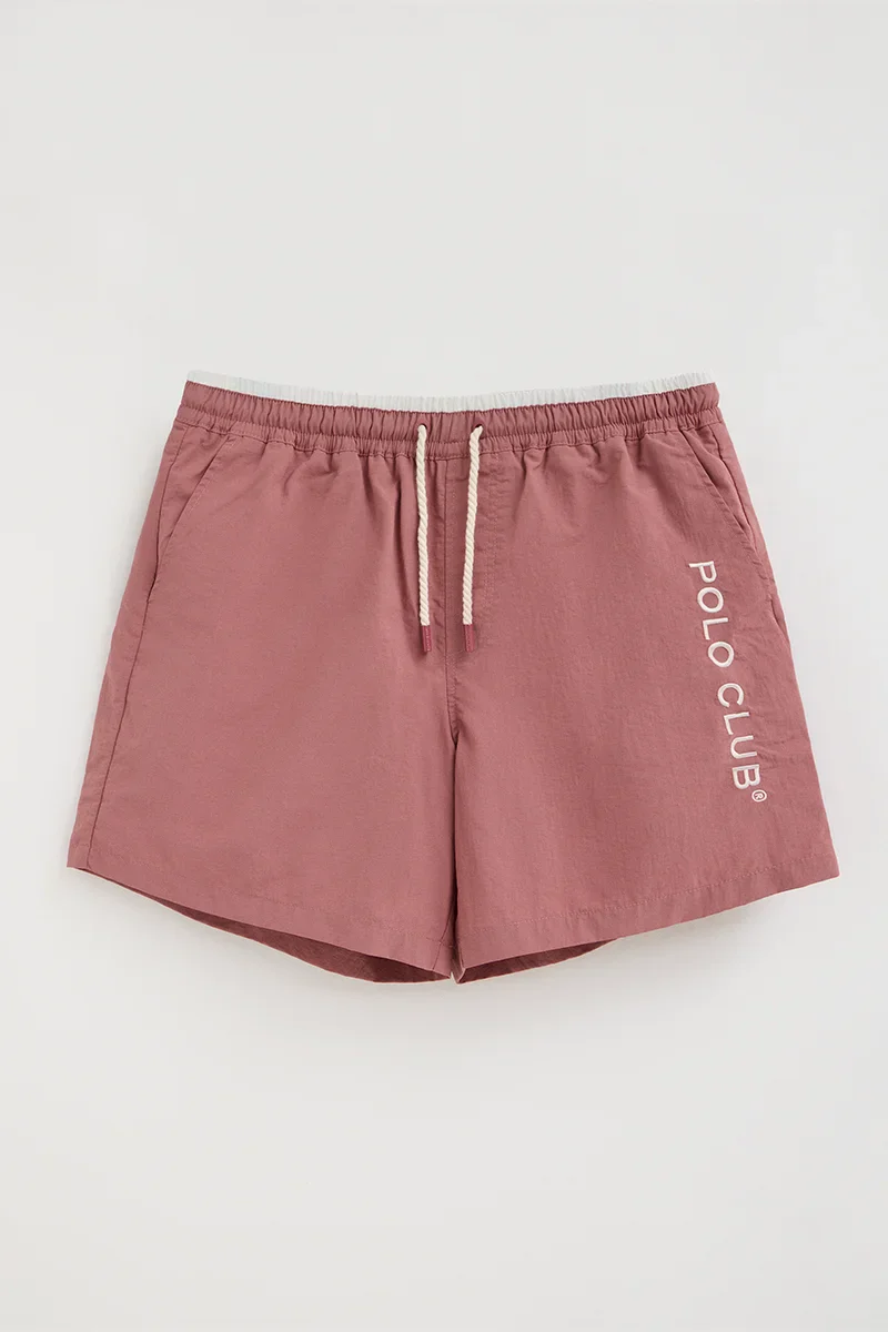 Retro-pink short swim shorts with washed effect and Polo Club embroidered logo
