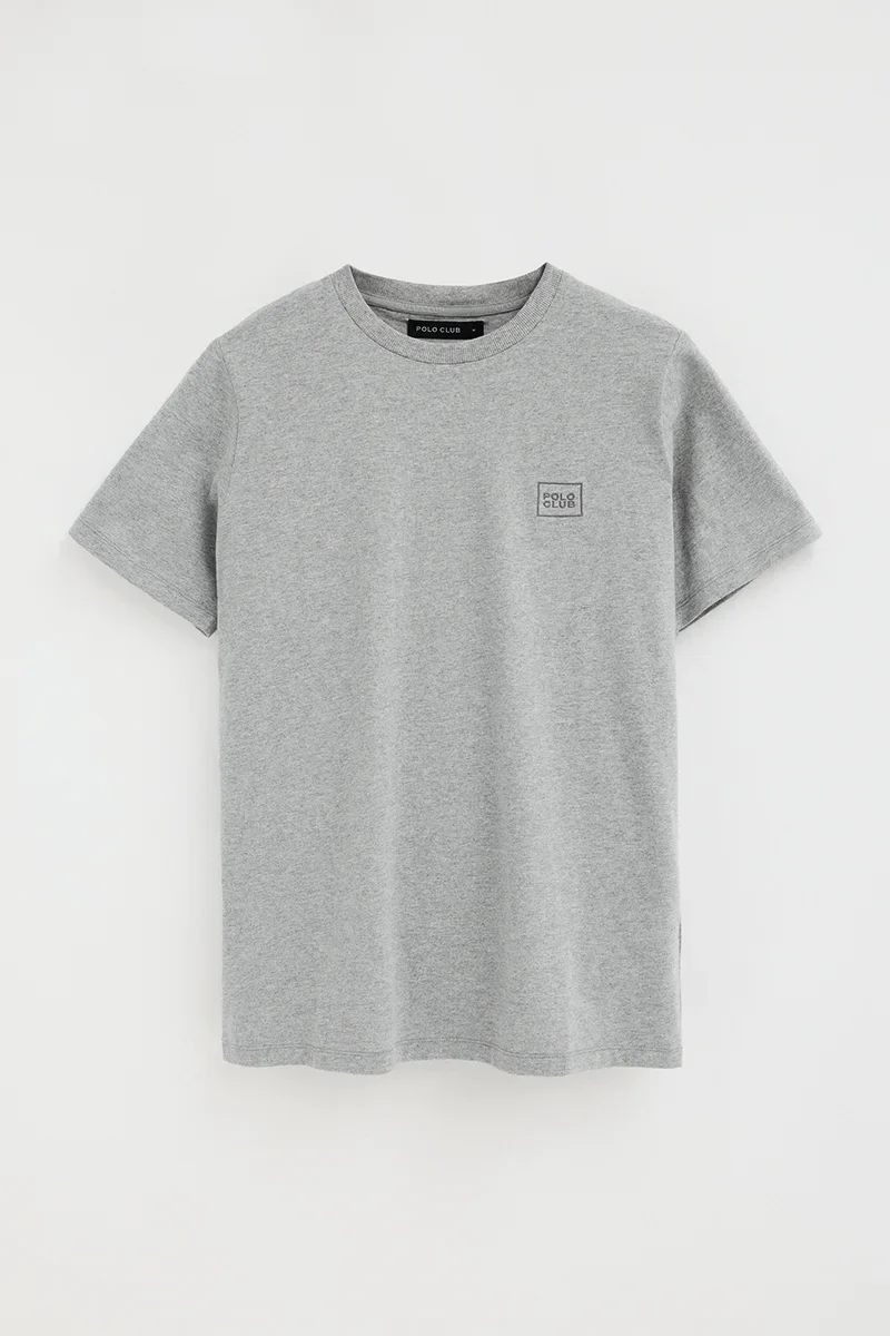 Grey-marl straight-fit T-shirt with Polo Club patch