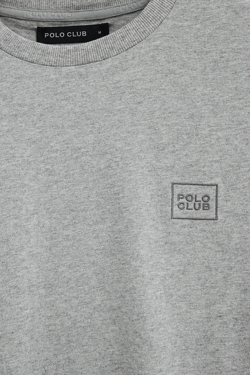 Grey-marl straight-fit T-shirt with Polo Club patch - Image 2