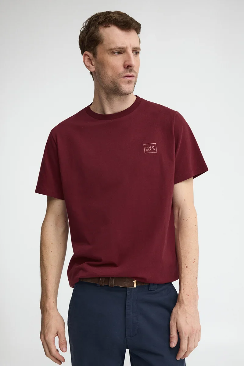 Maroon straight-fit T-shirt with Polo Club patch