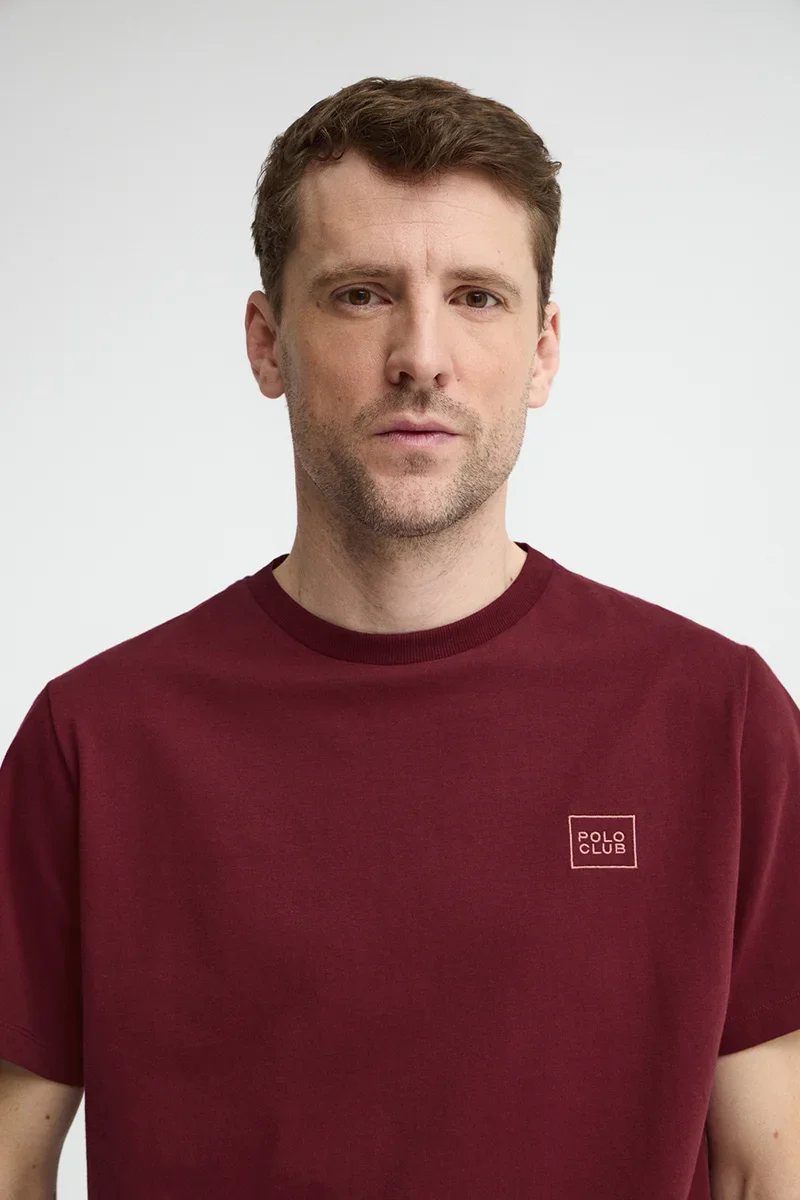 Maroon straight-fit T-shirt with Polo Club patch - Image 3