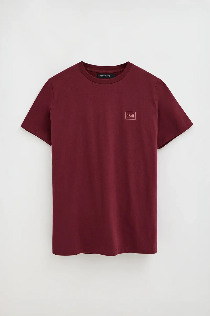 Maroon straight-fit T-shirt with Polo Club patch - Image 6