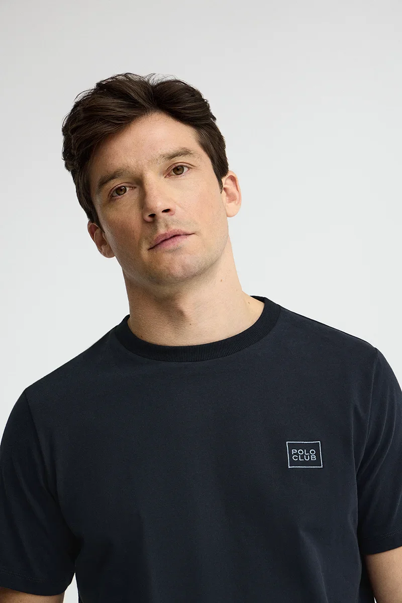 Navy-blue straight-fit T-shirt with Polo Club patch - Image 3