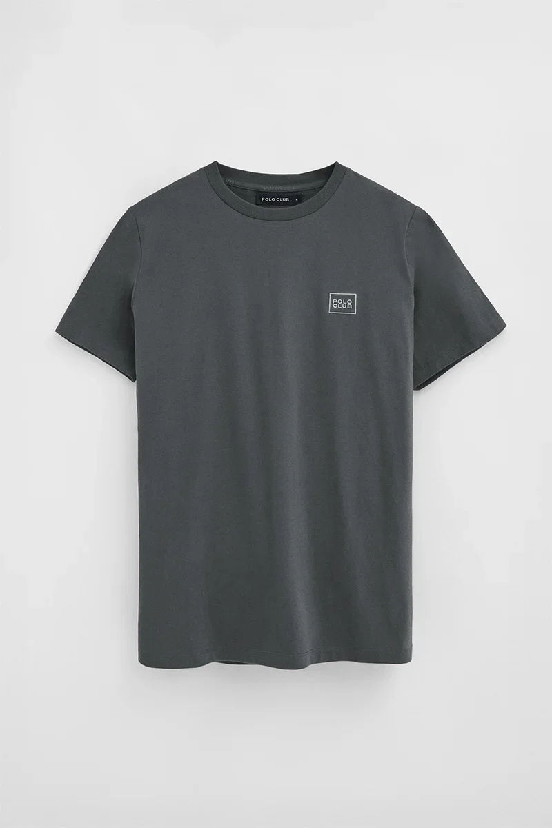 Stone-grey straight-fit T-shirt with Polo Club patch