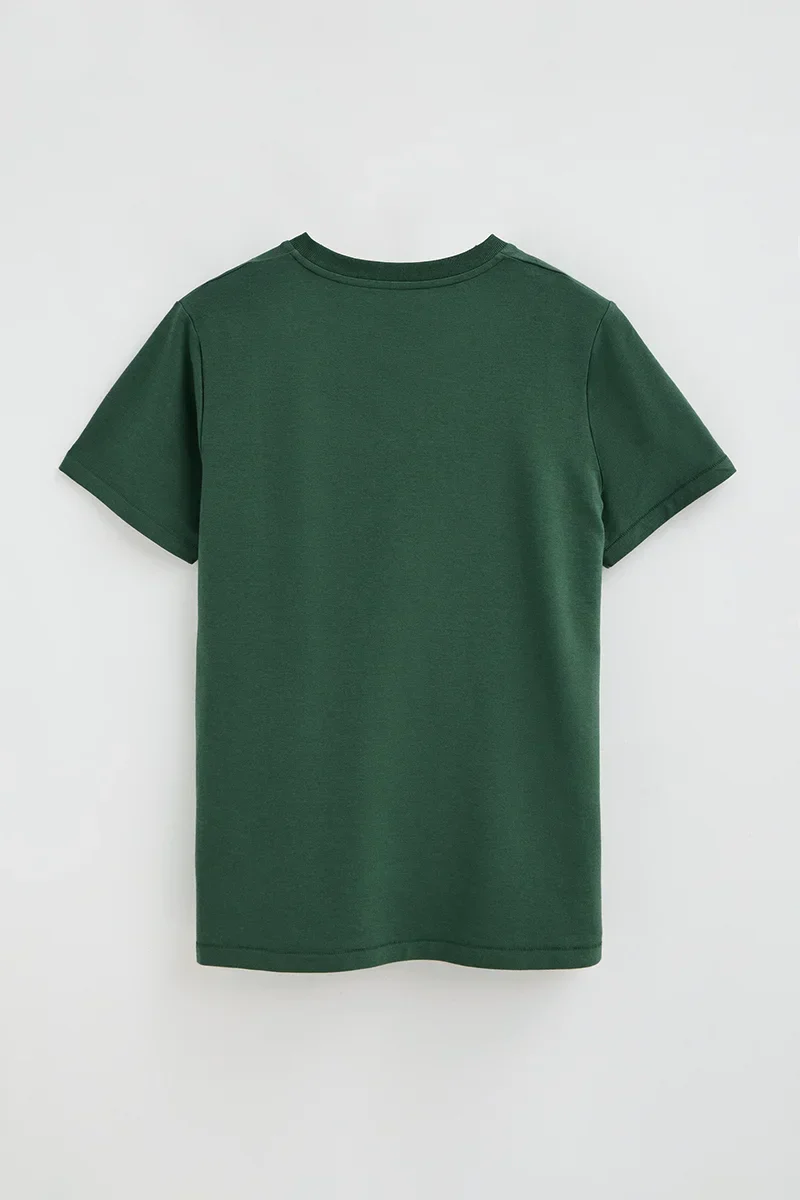 Bottle-green round-neck T-shirt with Polo Club patch - Image 3