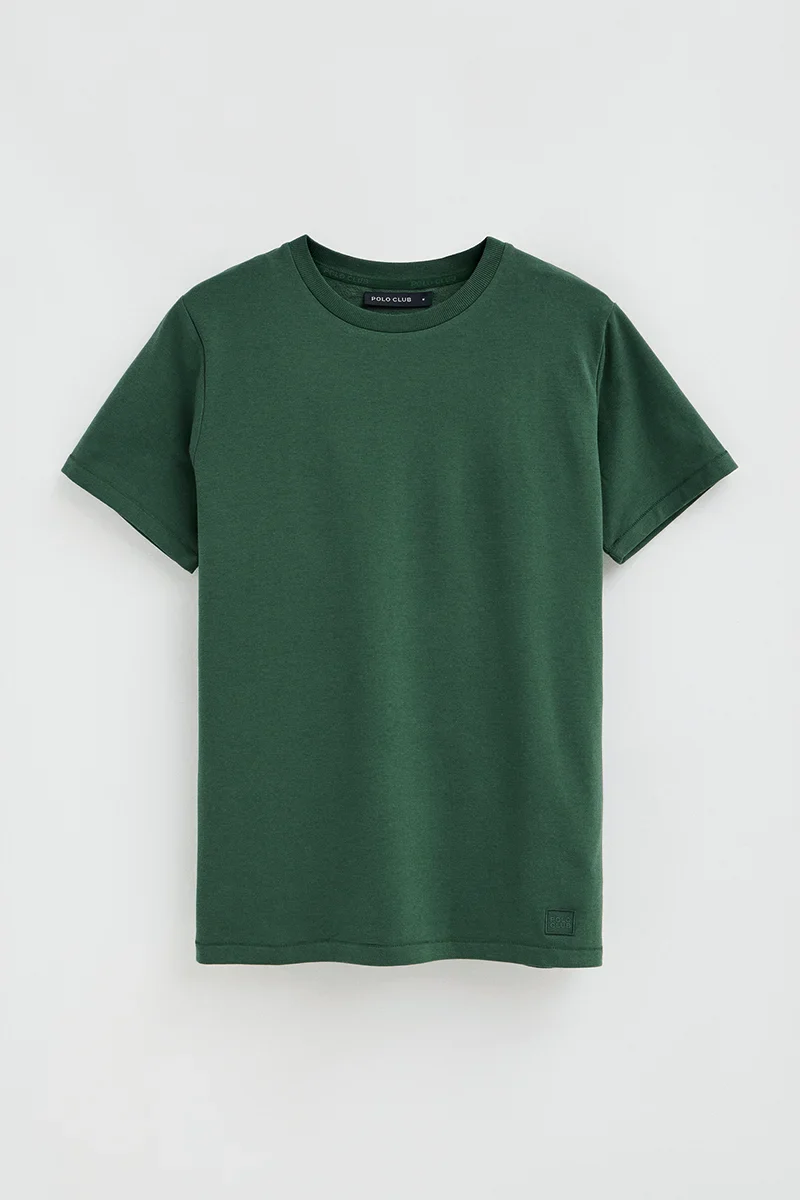 Bottle-green round-neck T-shirt with Polo Club patch - Image 4