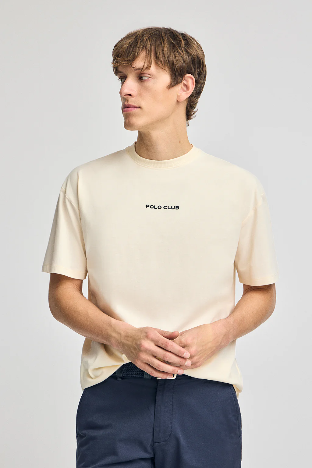 Nude round-neck T-shirt with nautical print