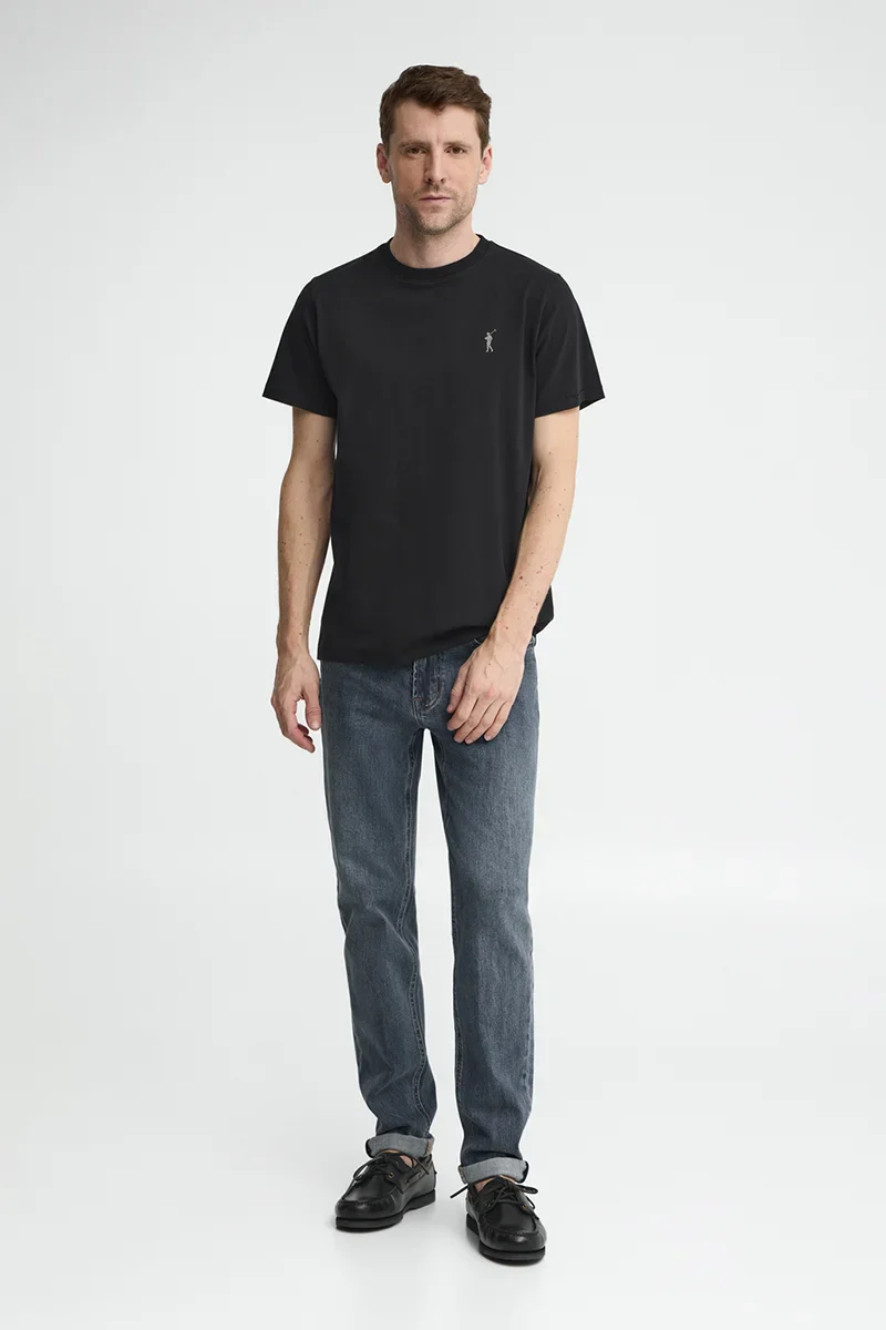 Black short-sleeve T-shirt with Rigby Go rubberised logo - Image 3