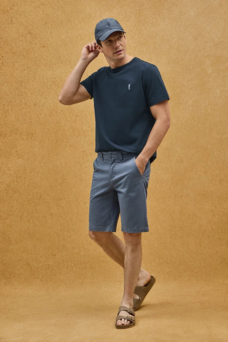 Navy-blue short-sleeve T-shirt with Rigby Go rubberised logo