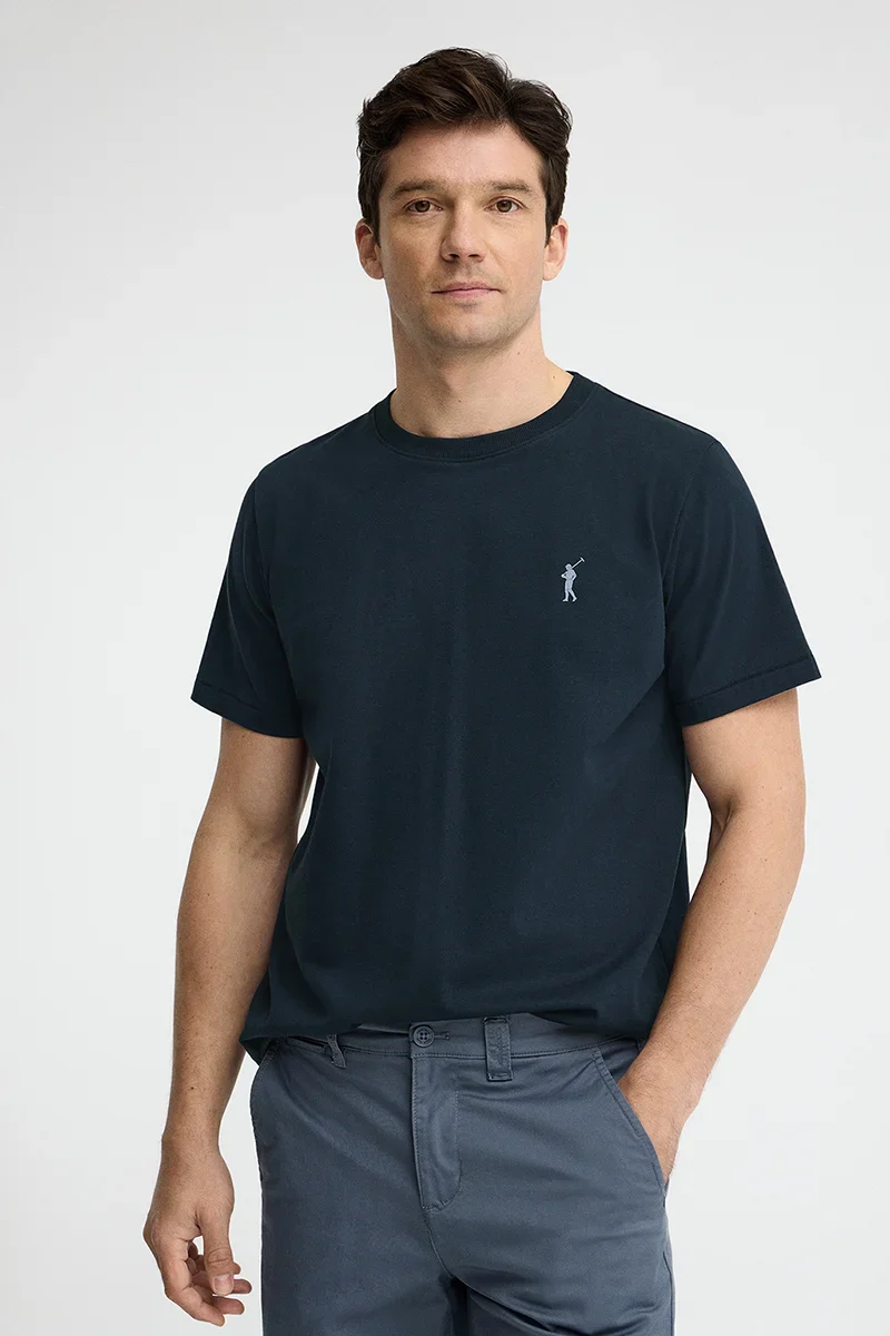 Navy-blue short-sleeve T-shirt with Rigby Go rubberised logo - Image 2