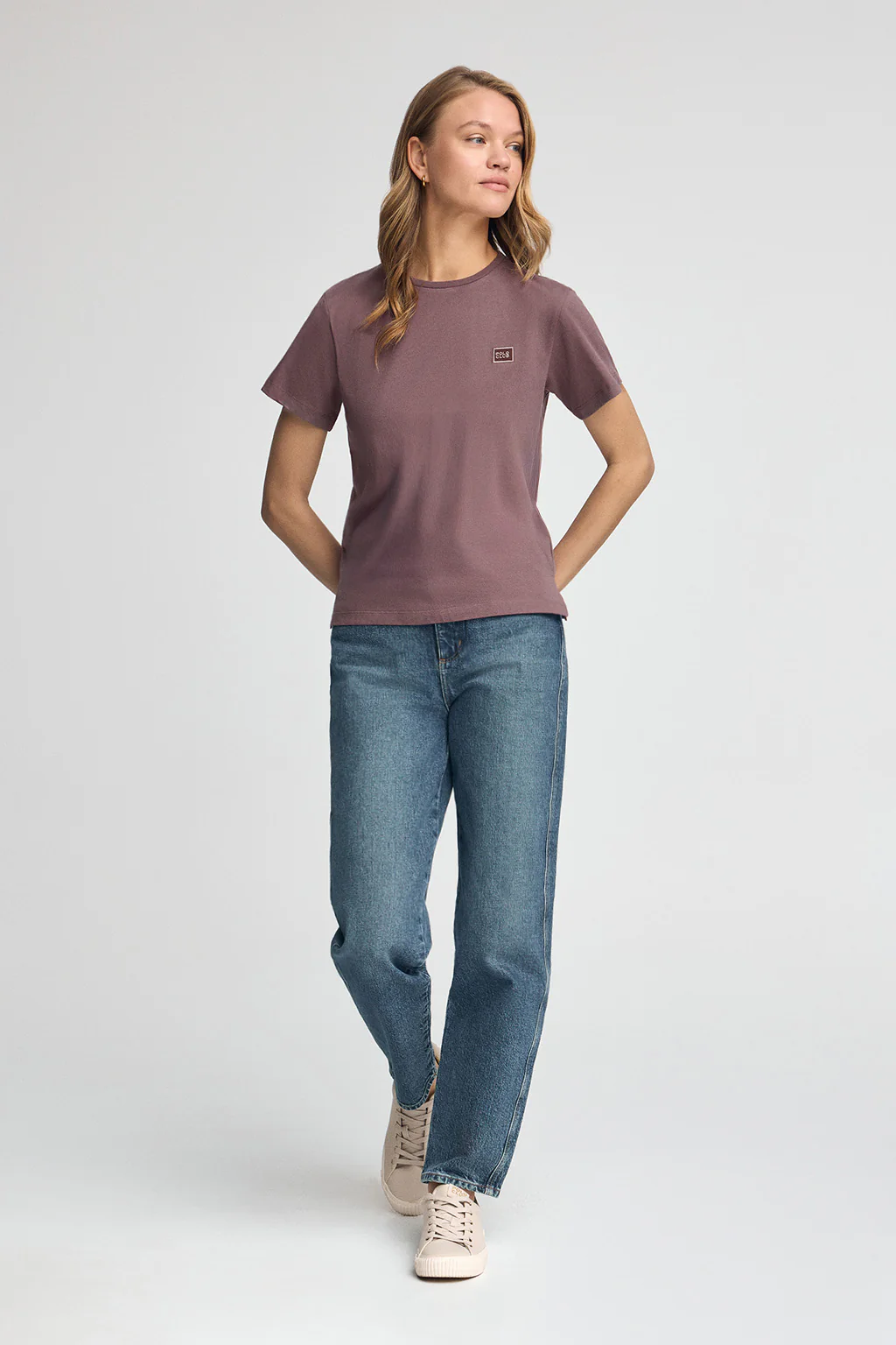 Taupe-pink straight-fit T-shirt with Polo Club branded patch - Image 4