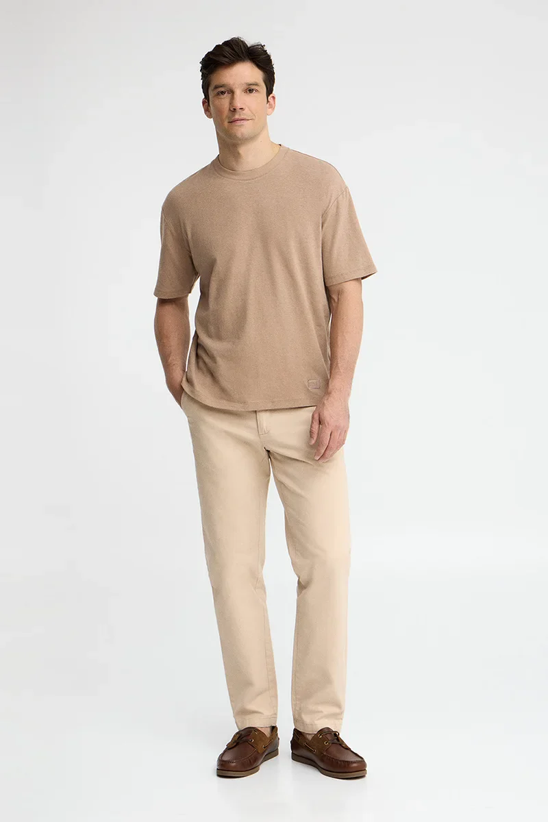 Light-brown short-sleeve cotton-linen T-shirt with Polo Club logo - Image 4