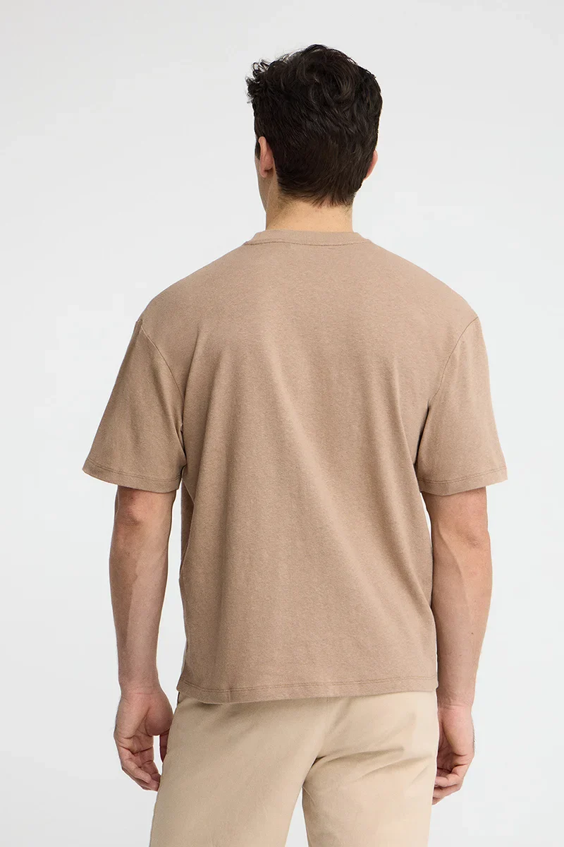 Light-brown short-sleeve cotton-linen T-shirt with Polo Club logo - Image 5