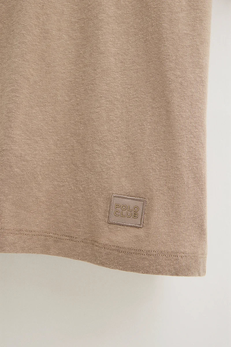 Light-brown short-sleeve cotton-linen T-shirt with Polo Club logo - Image 7