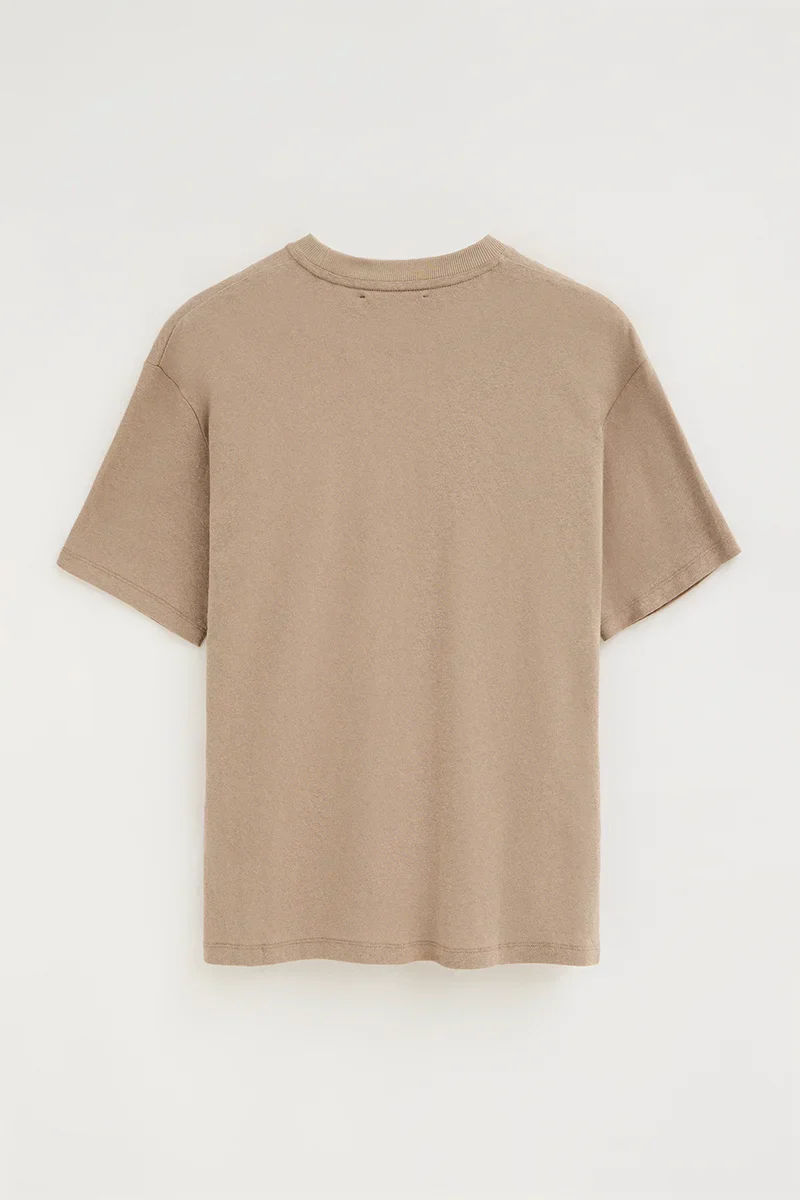 Light-brown short-sleeve cotton-linen T-shirt with Polo Club logo - Image 8