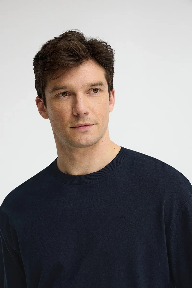 Navy-blue short-sleeve cotton-linen T-shirt with Polo Club logo - Image 3