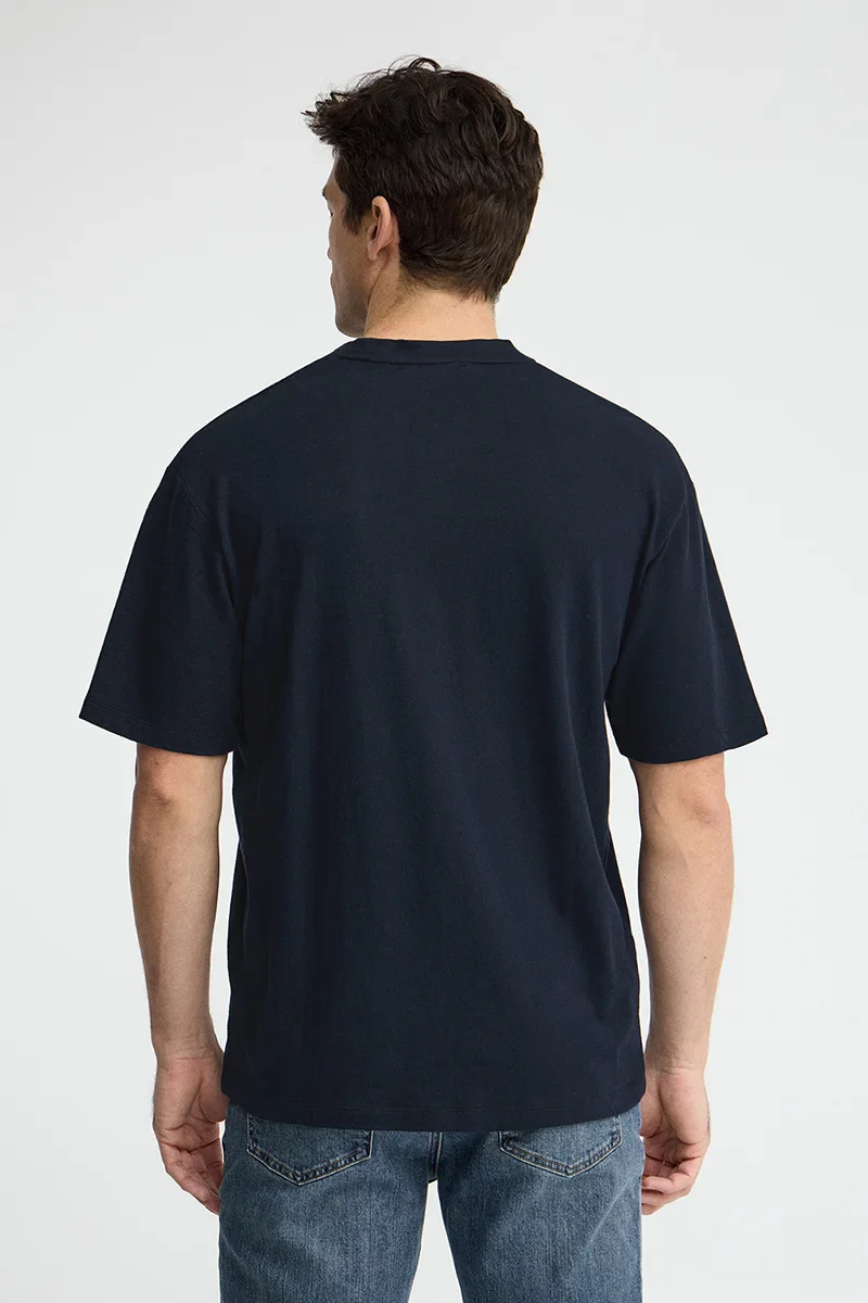 Navy-blue short-sleeve cotton-linen T-shirt with Polo Club logo - Image 5