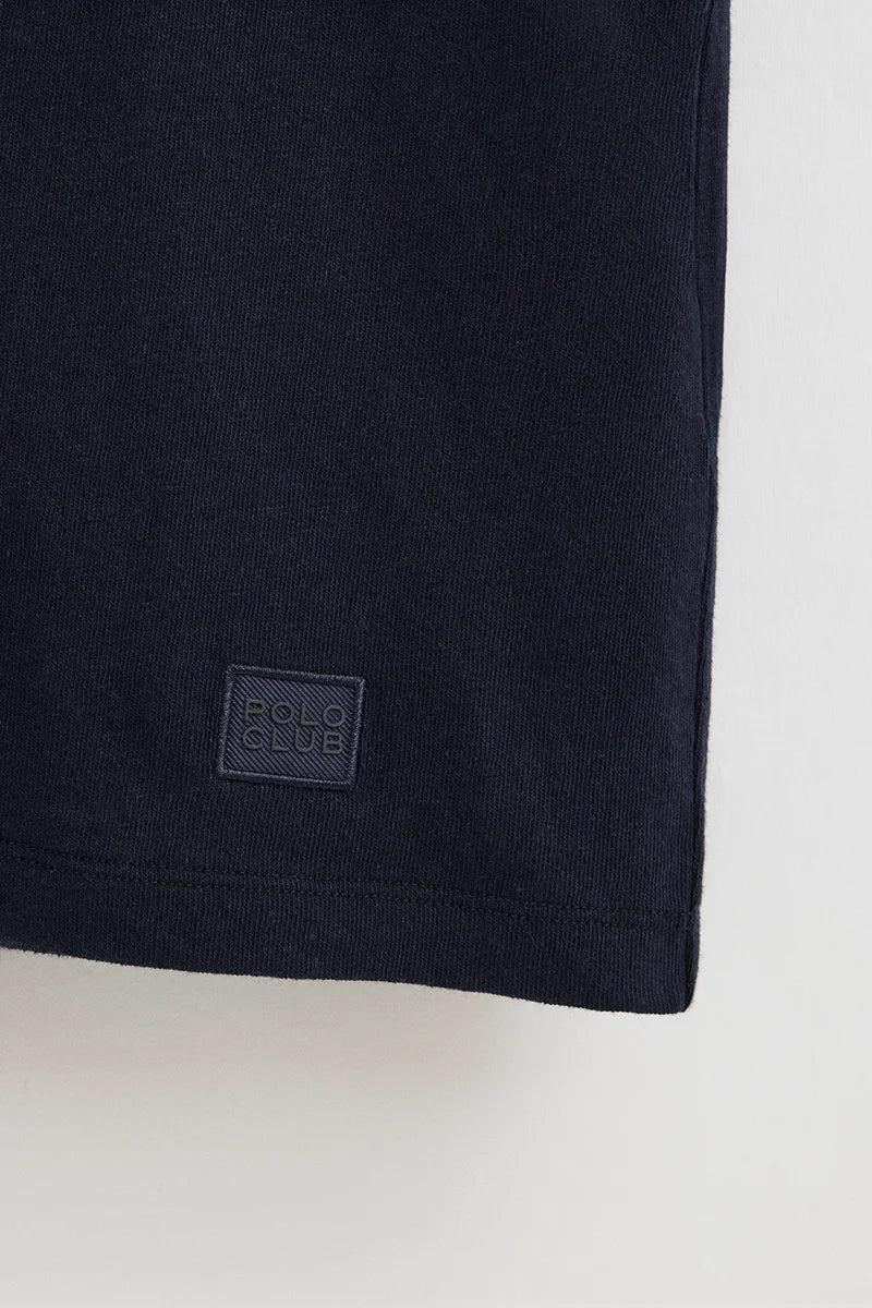 Navy-blue short-sleeve cotton-linen T-shirt with Polo Club logo - Image 7