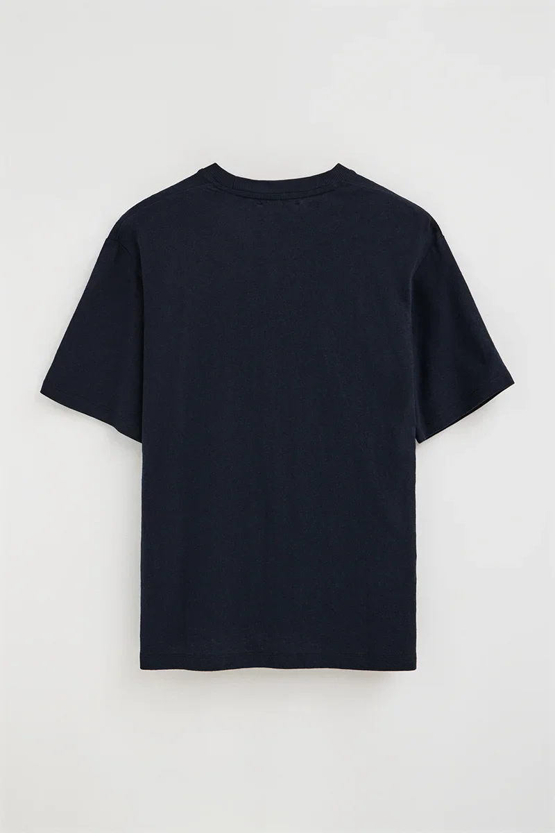 Navy-blue short-sleeve cotton-linen T-shirt with Polo Club logo - Image 8