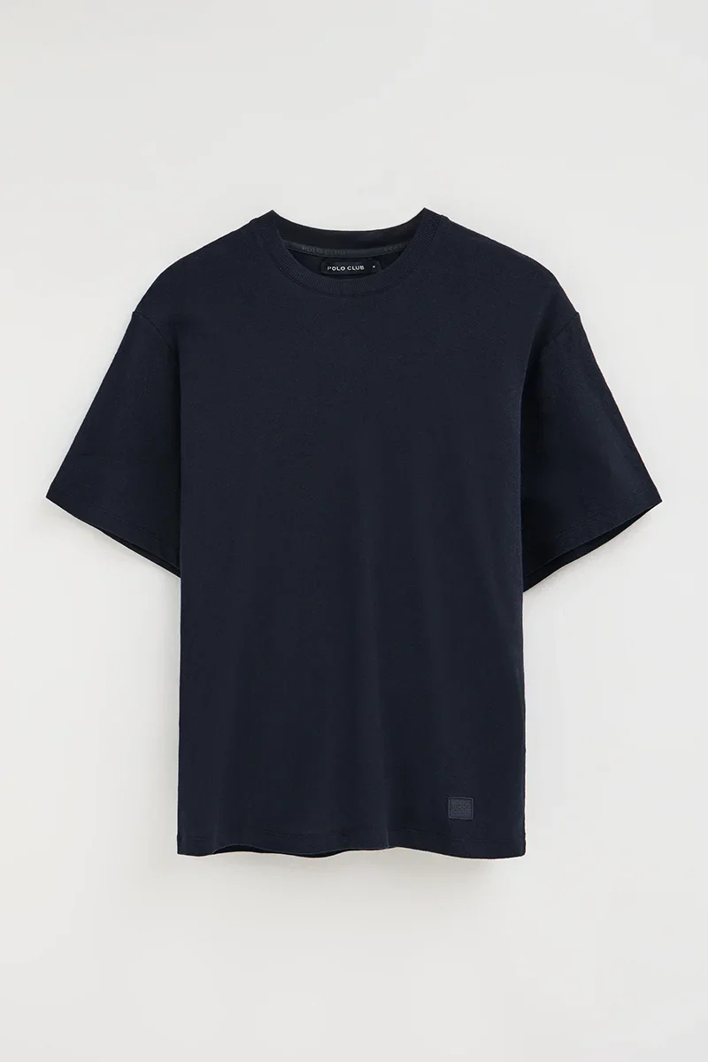 Navy-blue short-sleeve cotton-linen T-shirt with Polo Club logo - Image 9
