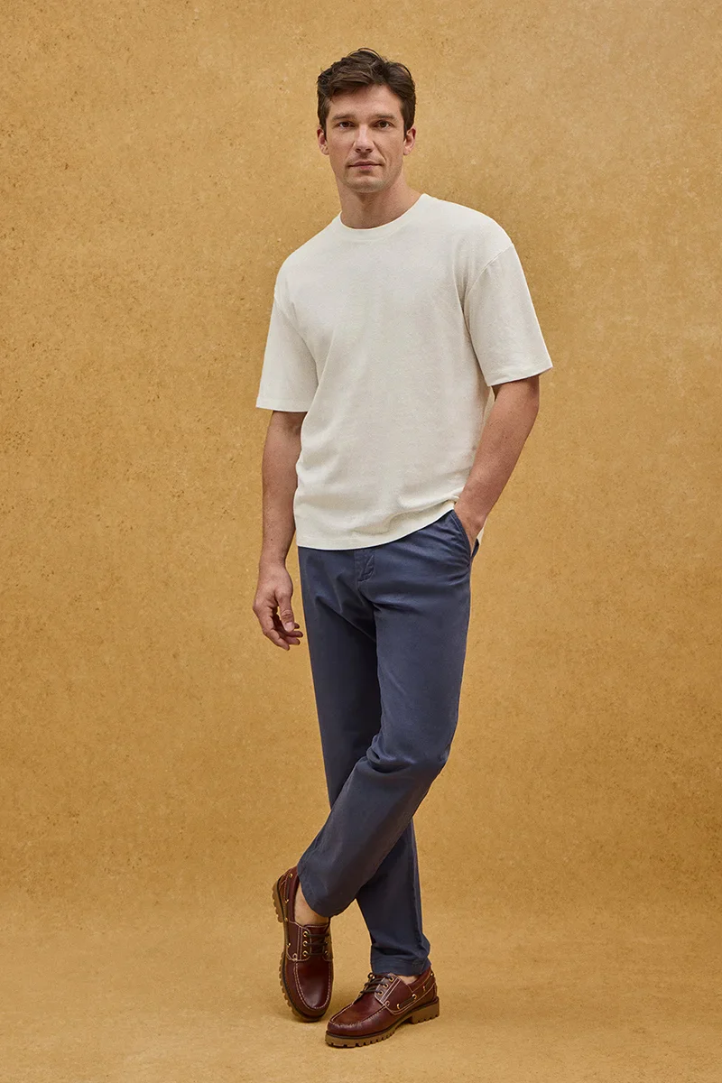 Nude short-sleeve cotton-linen T-shirt with Polo Club logo - Image 2