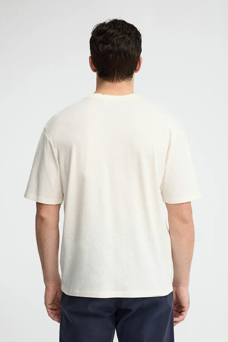 Nude short-sleeve cotton-linen T-shirt with Polo Club logo - Image 5