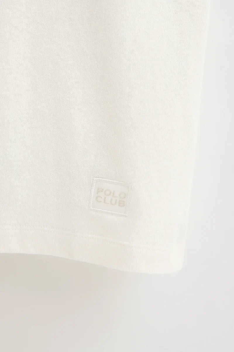 Nude short-sleeve cotton-linen T-shirt with Polo Club logo - Image 7