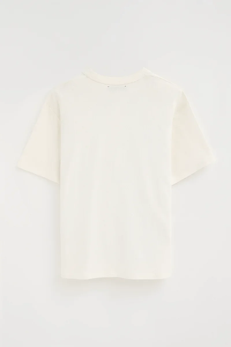 Nude short-sleeve cotton-linen T-shirt with Polo Club logo - Image 8