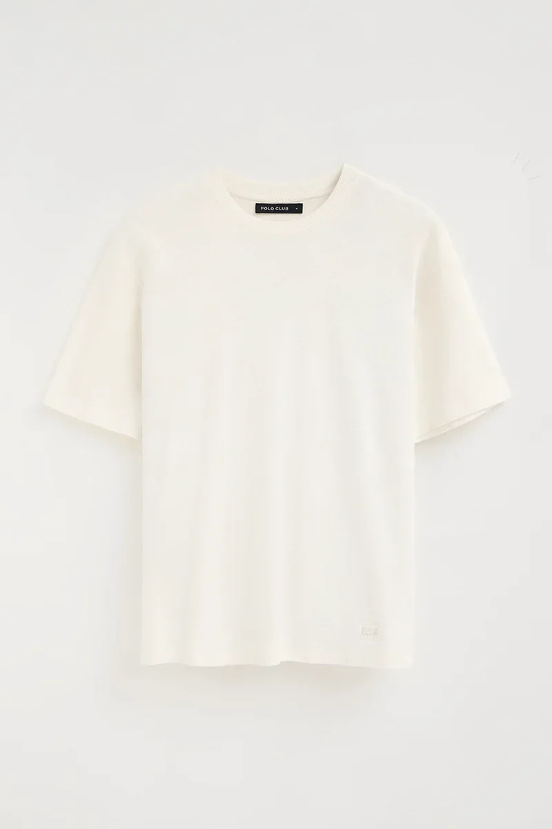 Nude short-sleeve cotton-linen T-shirt with Polo Club logo - Image 9
