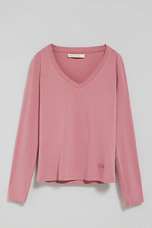 Dusty-pink V-neck basic tee with rubber logo - Image 8