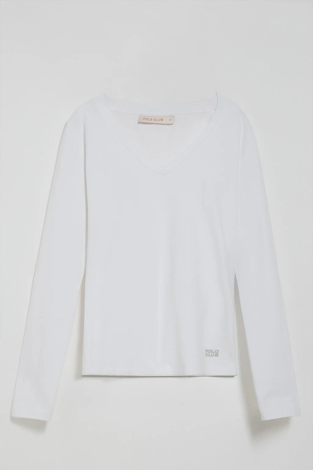 White V-neck basic tee with rubber logo - Image 5