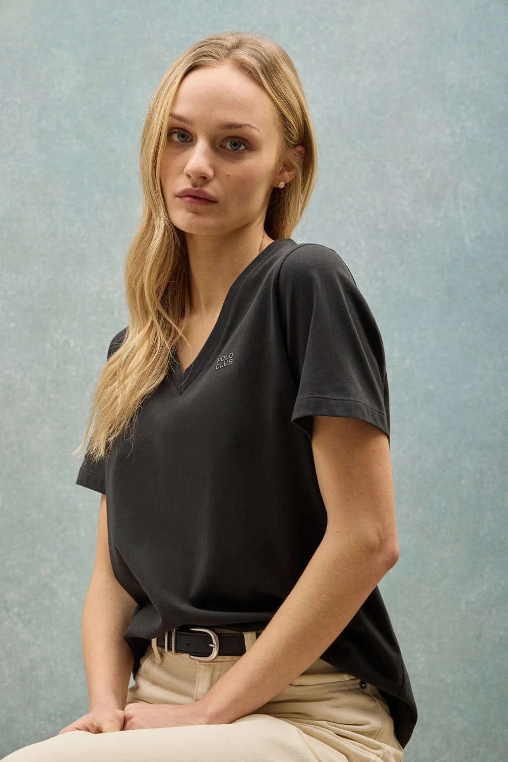 Black Turia tee with peach-skin finish and Polo Club rubberised print - Image 2