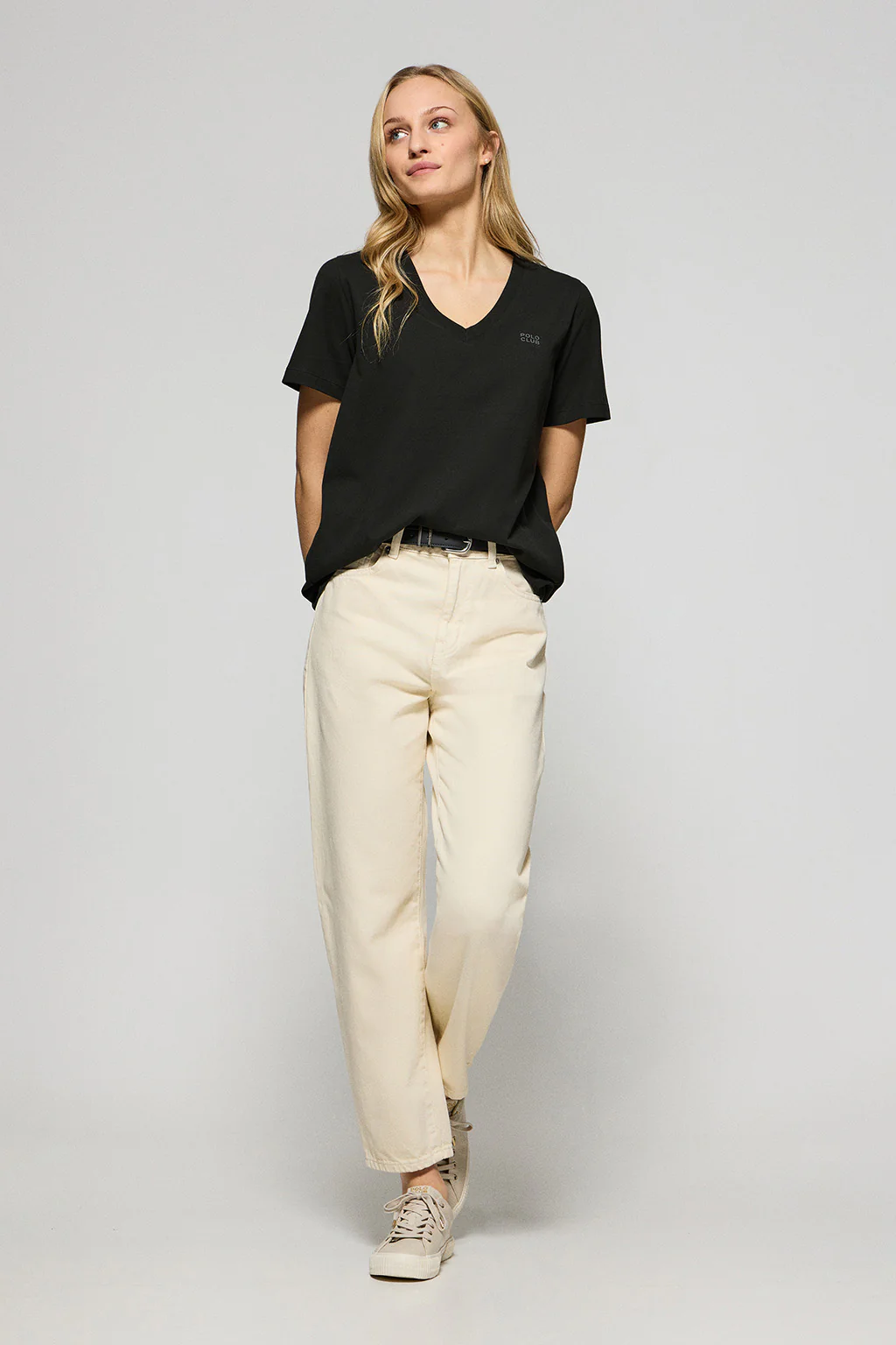 Black Turia tee with peach-skin finish and Polo Club rubberised print - Image 4